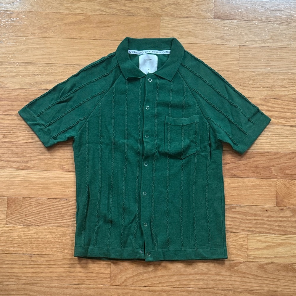 Men's Percival Green Short Sleeve Knitted Shirt - Medium